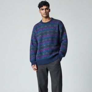Vintage Marc Lewis Shetland Wool Sweater Men’s L Hong Kong Blue Fair Isle Knit‎